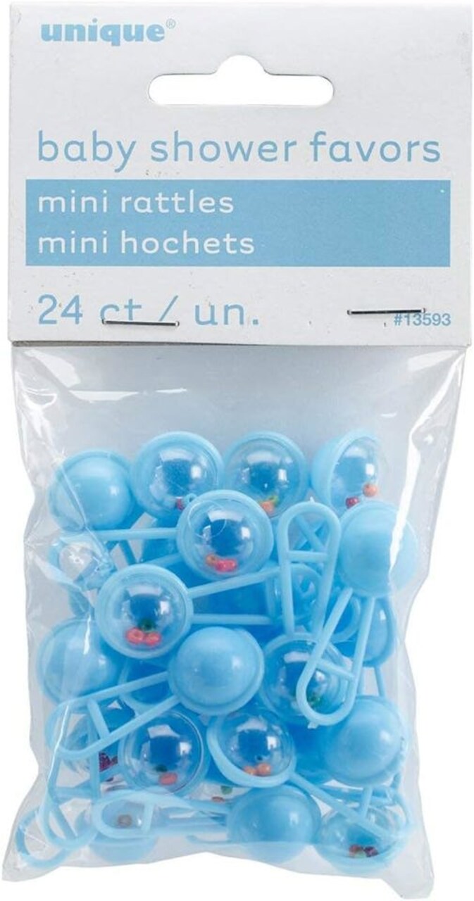 Mini Baby Rattle Blue 1.75" – 24/Pack | Cute Baby Shower Favors & Craft Embellishments